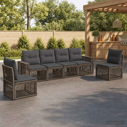 Gartensofa-set 6 stk. Grau und Dunkelgrau Poly-Rattan