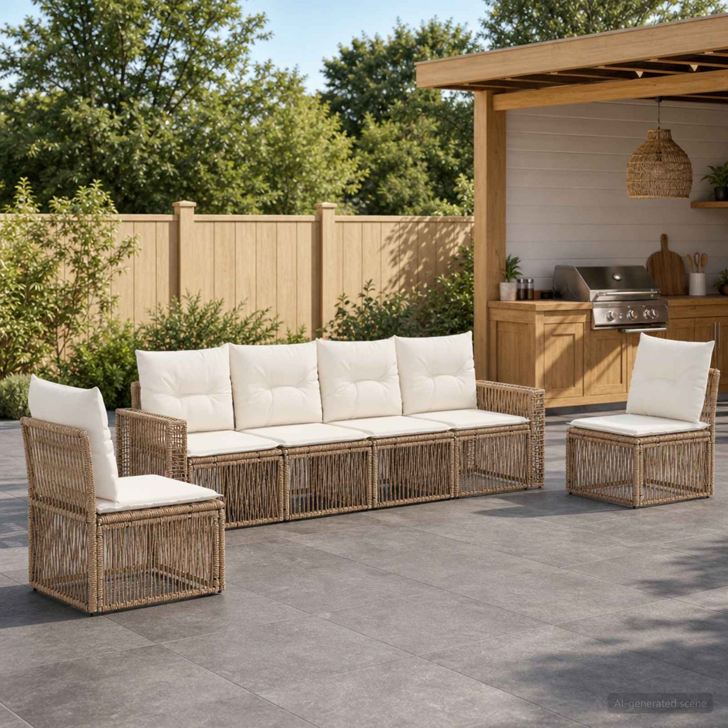 Gartensofa-set 6 pcs Beige und Cremeweiß Poly-Rattan