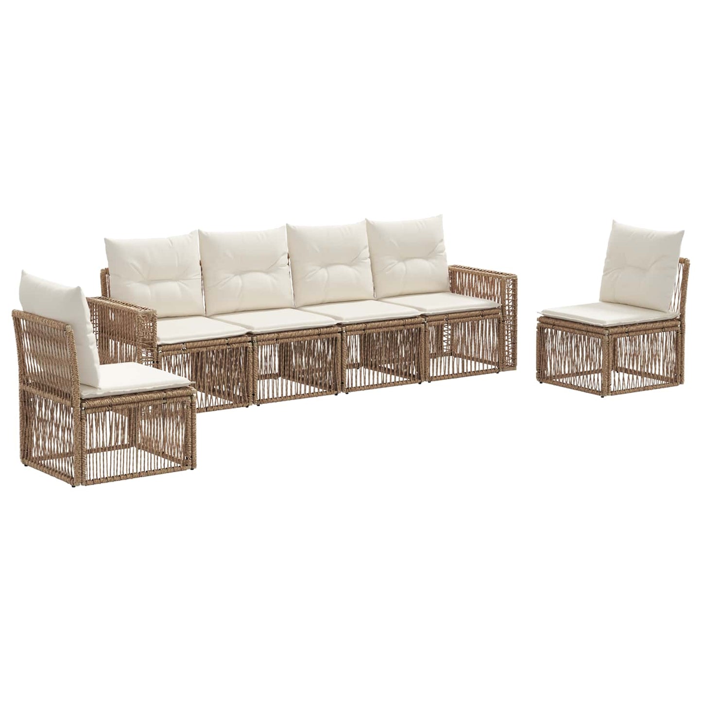 Gartensofa-set 6 pcs Beige und Cremeweiß Poly-Rattan