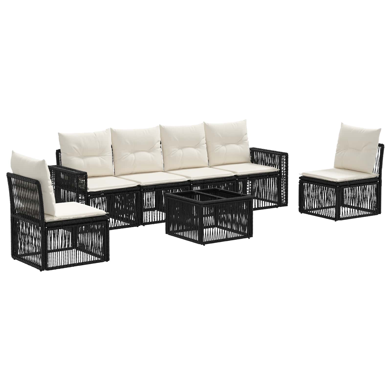 Gartensofa-set 7 stk. Schwarz und Cremeweiß Poly-Rattan