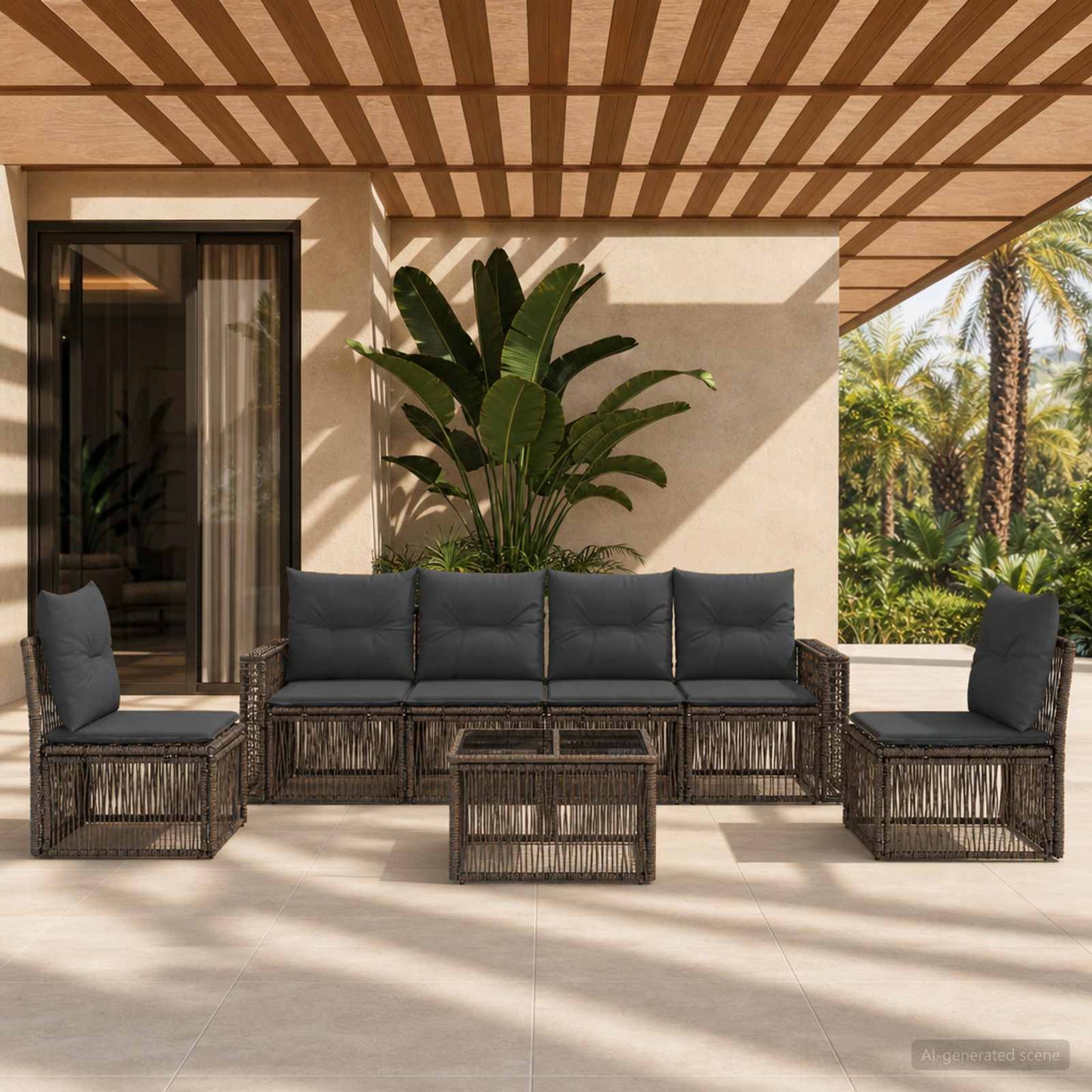 Gartensofa-set 7 stk. Grau und Dunkelgrau Poly-Rattan