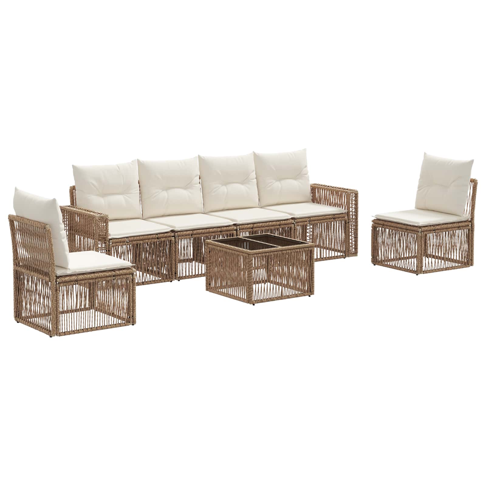 Gartensofa-set 7 pcs Beige und Cremeweiß Poly-Rattan