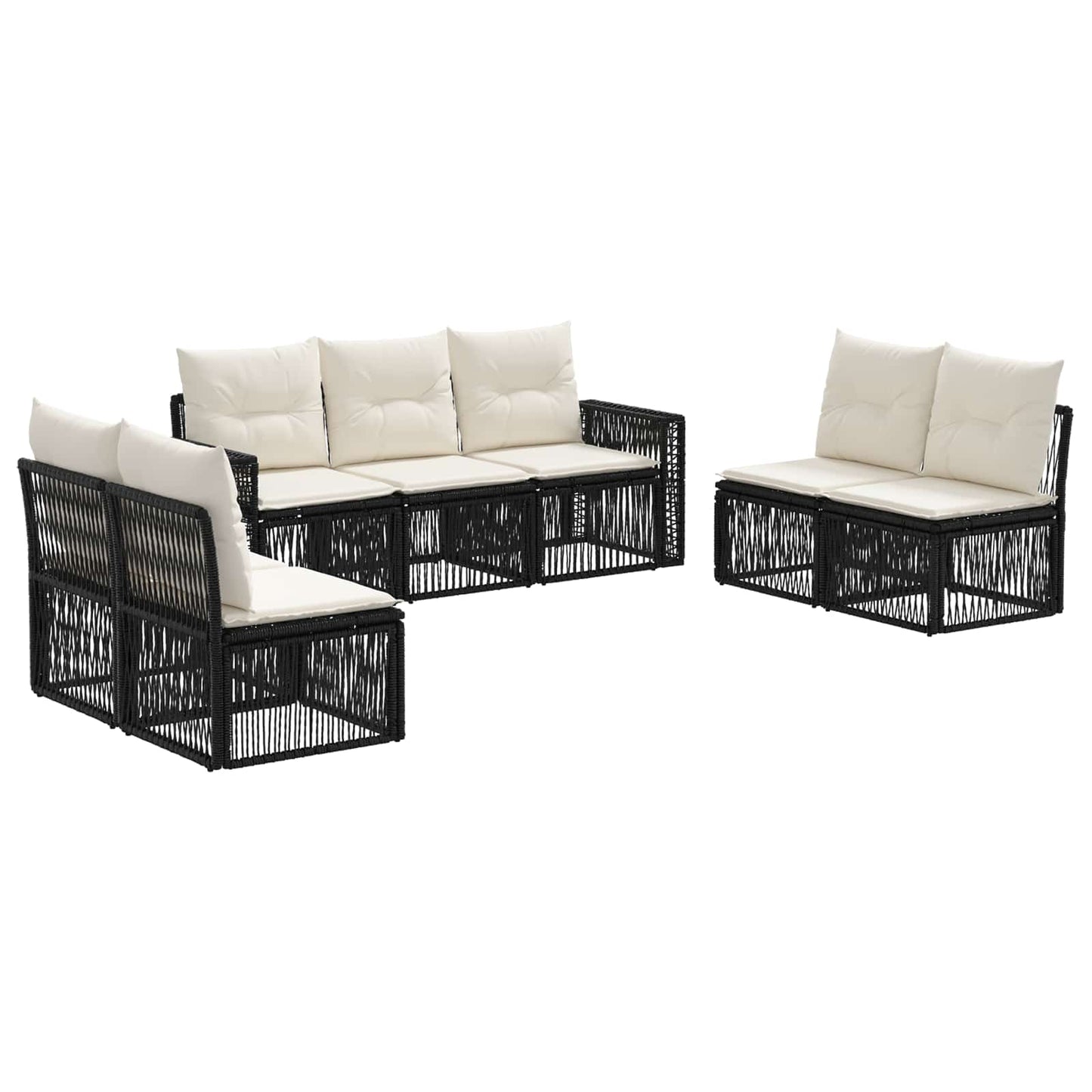 Gartensofa-set 7 pcs Schwarz und Cremeweiß Poly-Rattan