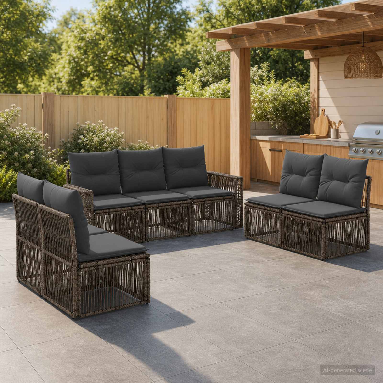 Gartensofa-set 7 pcs Grau und Dunkelgrau Poly-Rattan