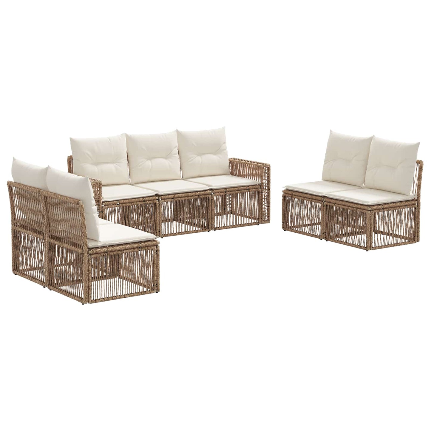 Gartensofa-set 7 pcs Beige und Cremeweiß Poly-Rattan