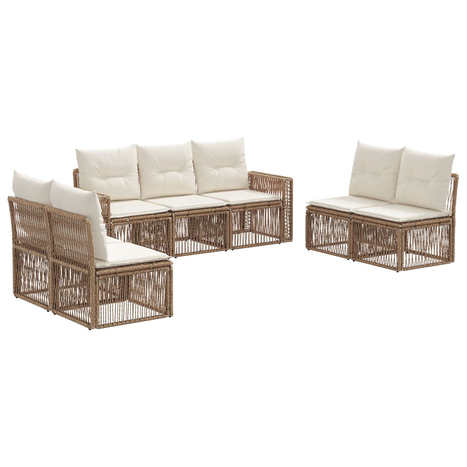 Gartensofa-set 7 pcs Beige und Cremeweiß Poly-Rattan