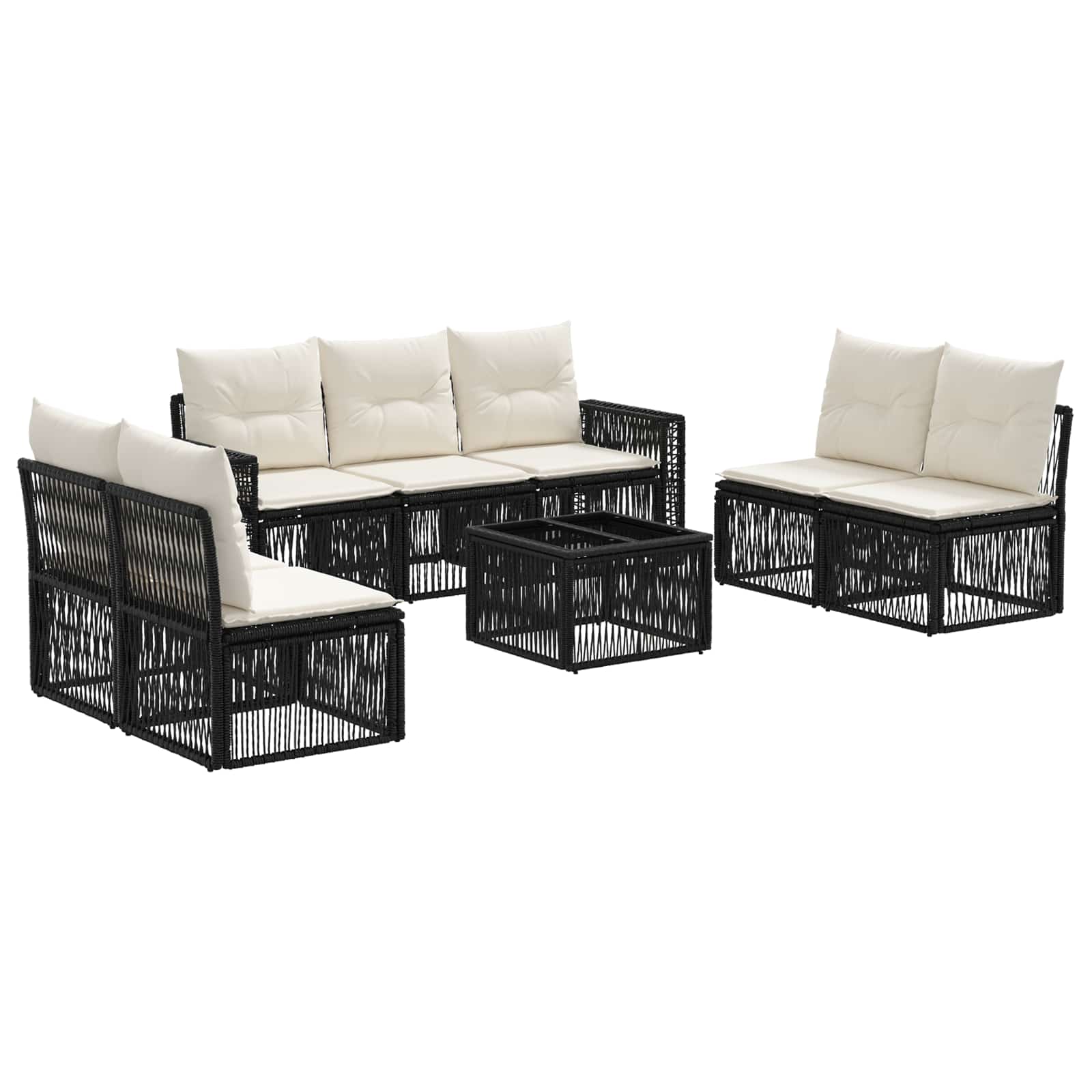 Gartensofa-set 8 stk. Schwarz und Cremeweiß Poly-Rattan