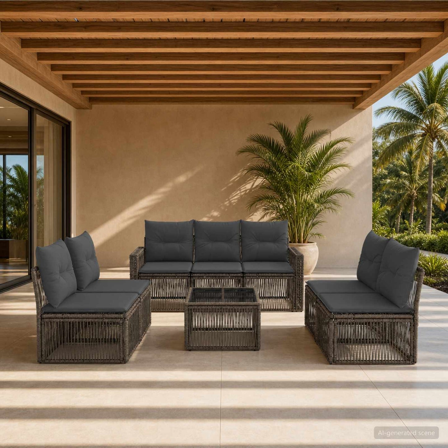 Gartensofa-set 8 stk. Grau und Dunkelgrau Poly-Rattan