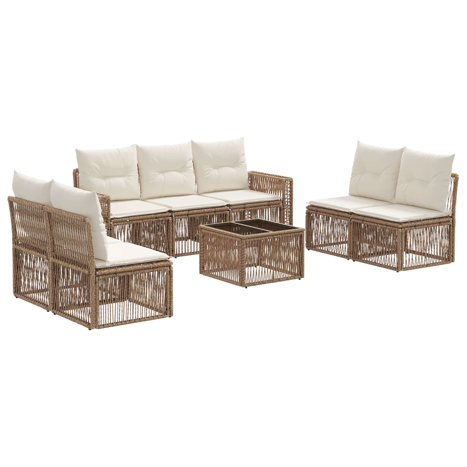 Gartensofa-set 8 pcs Beige und Cremeweiß Poly-Rattan