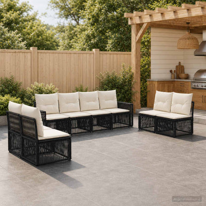 Gartensofa-set 8 stk. Schwarz und Cremeweiß Poly-Rattan