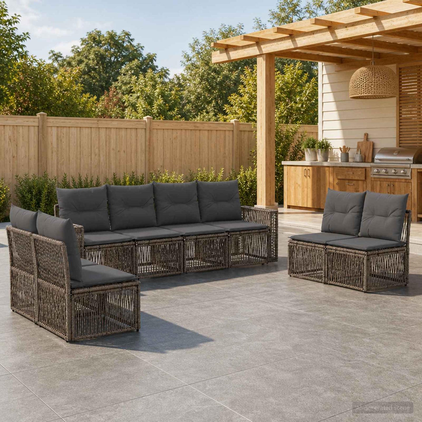 Gartensofa-set 8 pcs Grau und Dunkelgrau Poly-Rattan