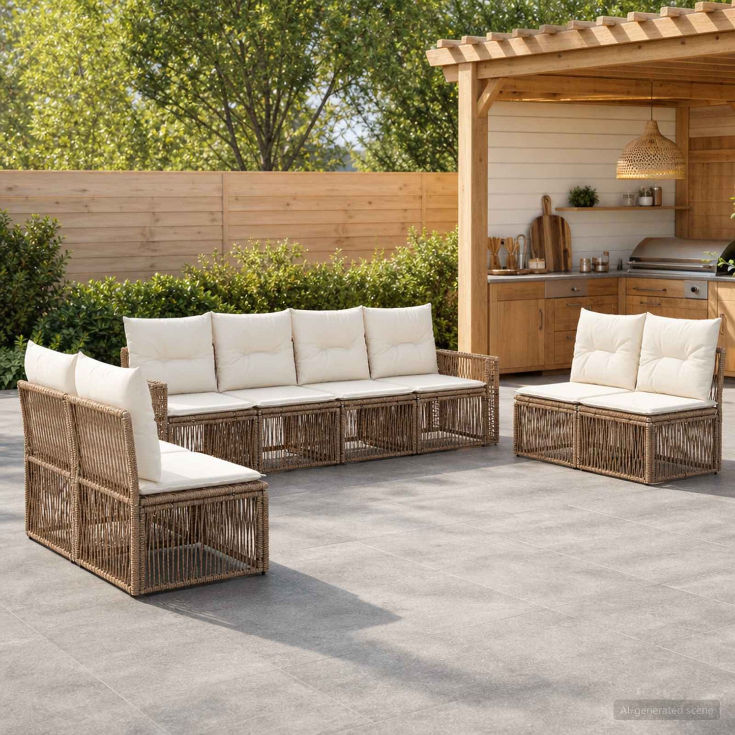 Gartensofa-set 8 pcs Beige und Cremeweiß Poly-Rattan