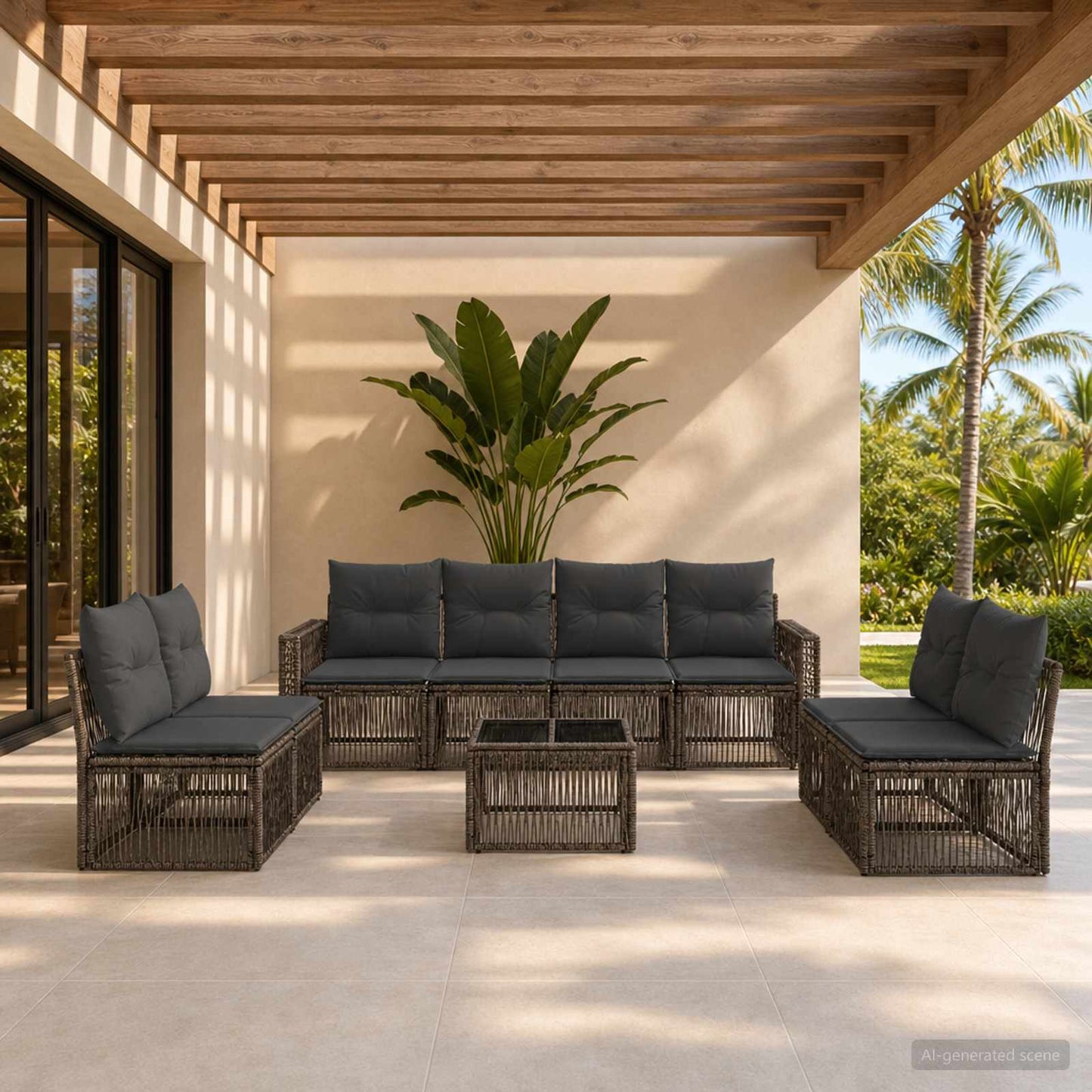 Gartensofa-set 9 stk. Grau und Dunkelgrau Poly-Rattan