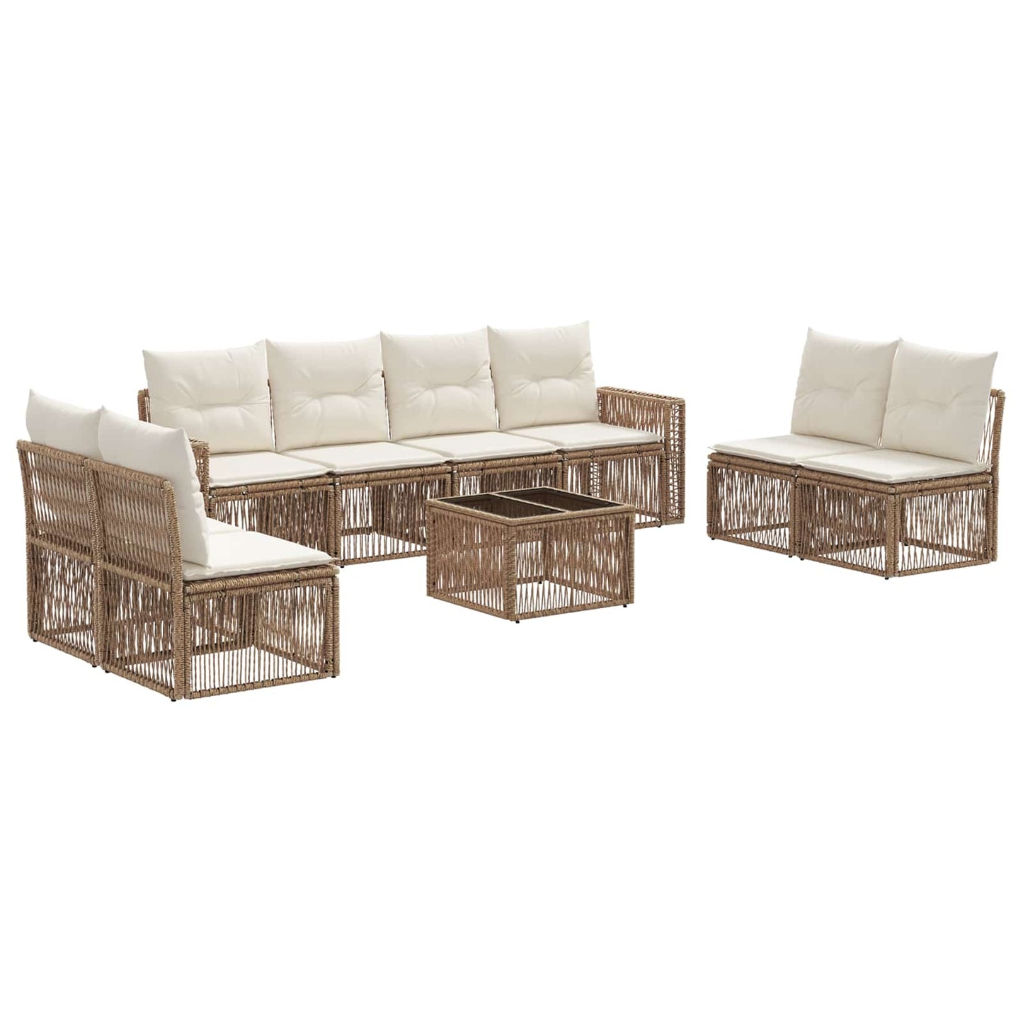 Gartensofa-set 9 pcs Beige und Cremeweiß Poly-Rattan