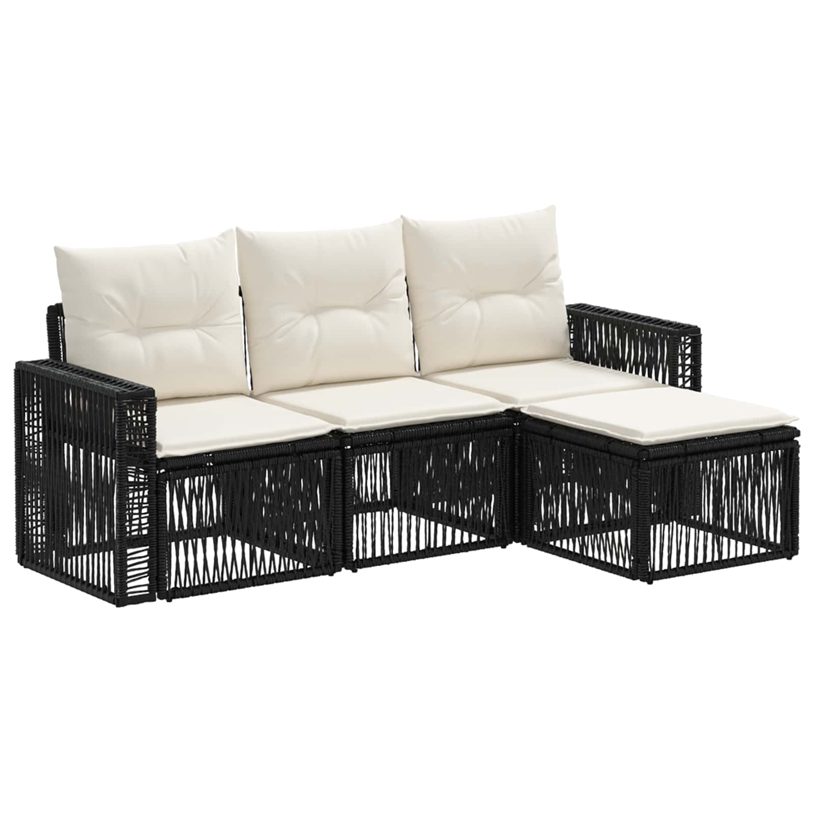 Gartensofa-set 4 stk. Schwarz und Cremeweiß Poly-Rattan