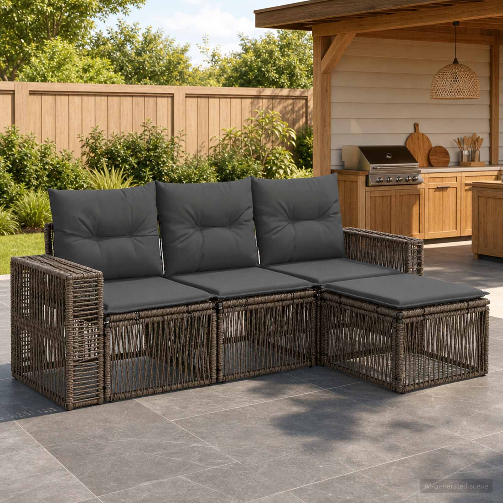 Gartensofa-set 4 stk. Grau und Dunkelgrau Poly-Rattan