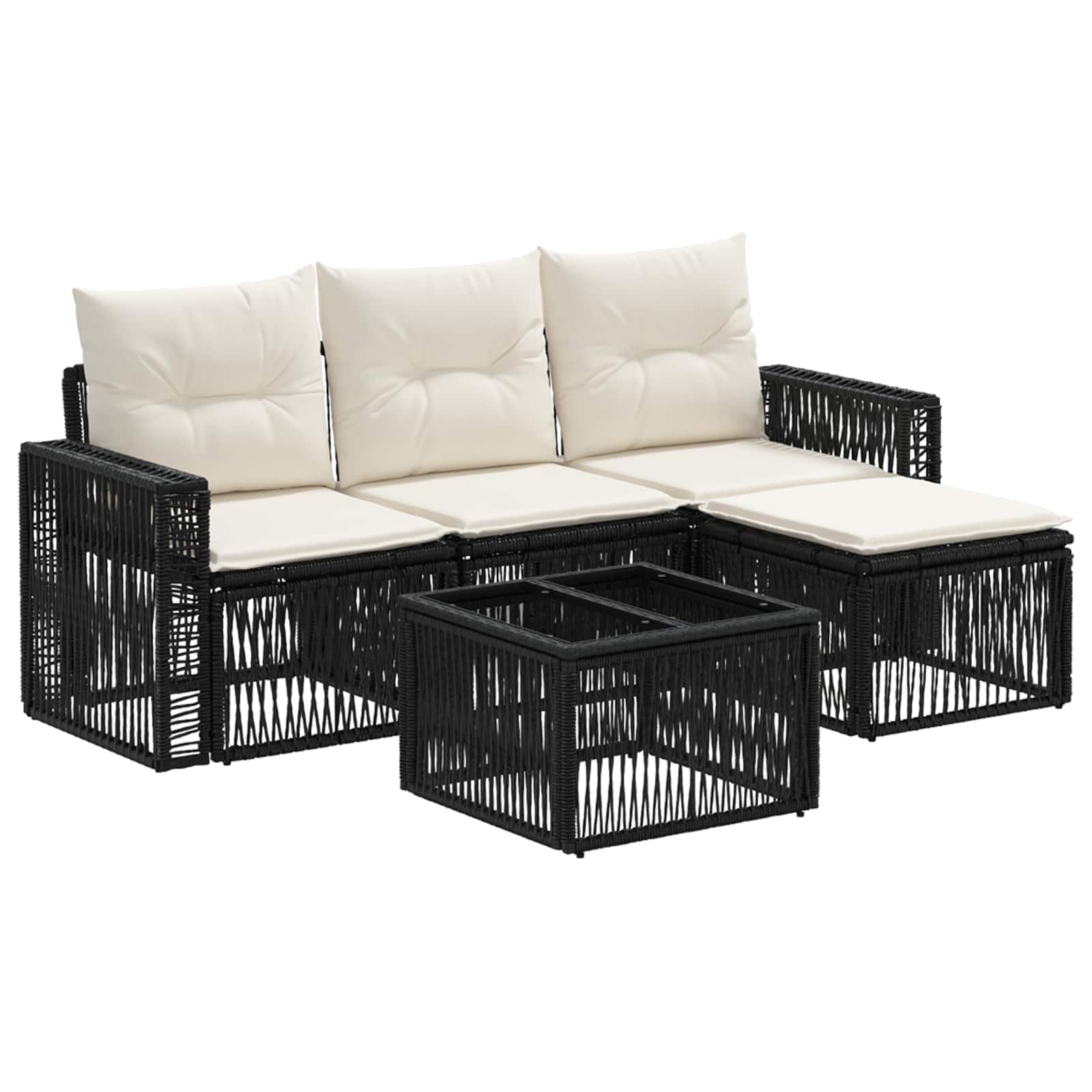 Gartensofa-set 5 stk. Schwarz und Cremeweiß Poly-Rattan