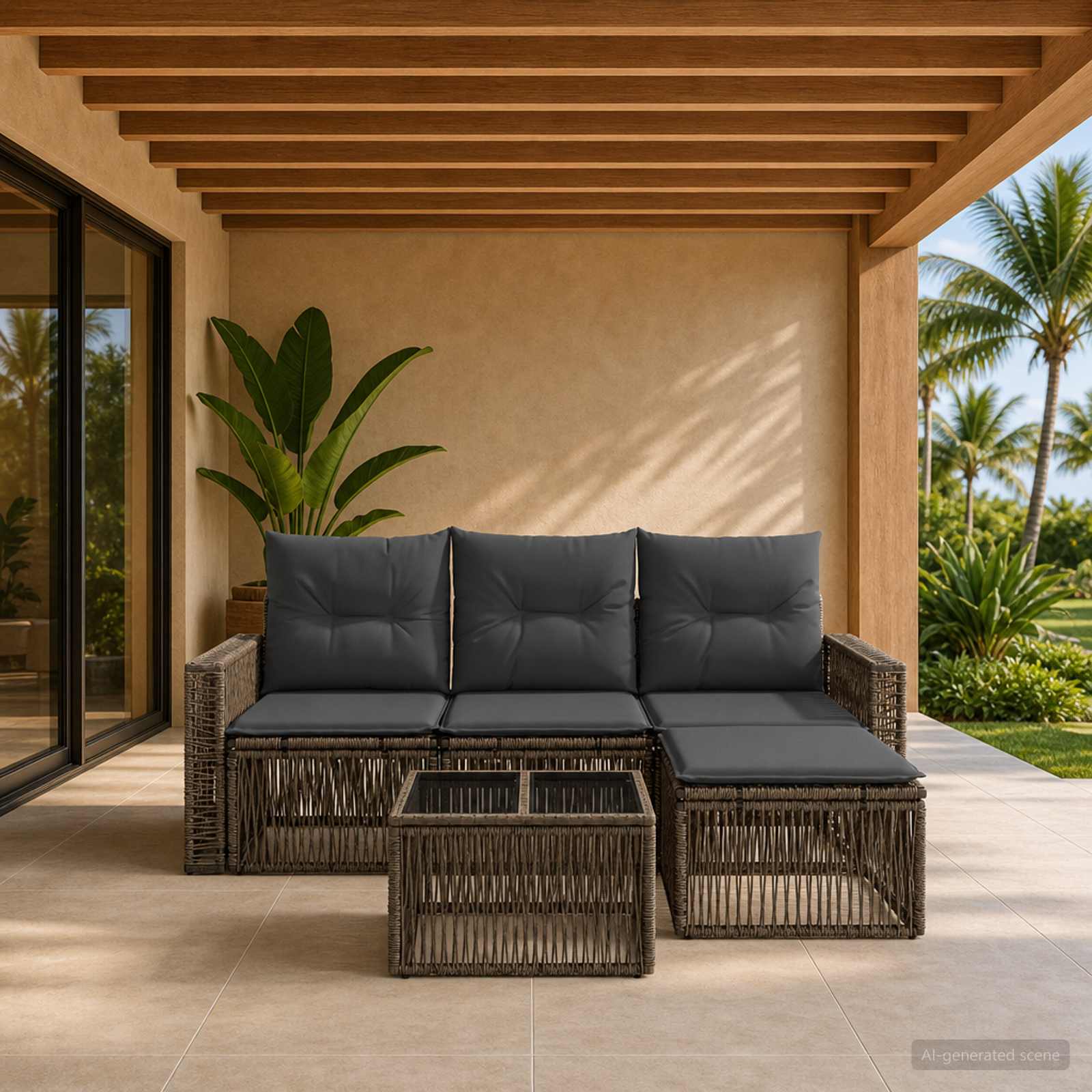 Gartensofa-set 5 stk. Grau und Dunkelgrau Poly-Rattan