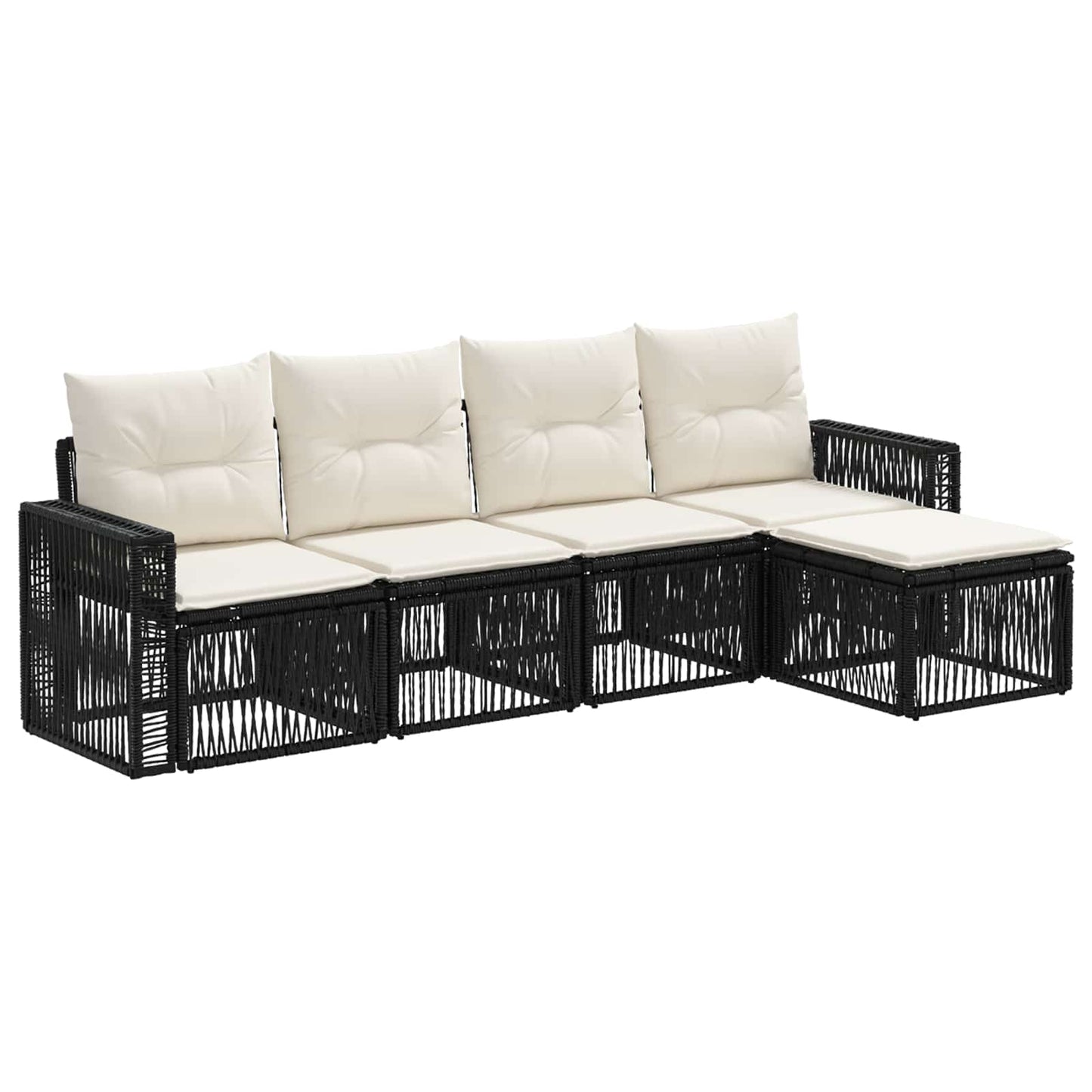 Gartensofa-set 5 pcs Schwarz und Cremeweiß Poly-Rattan