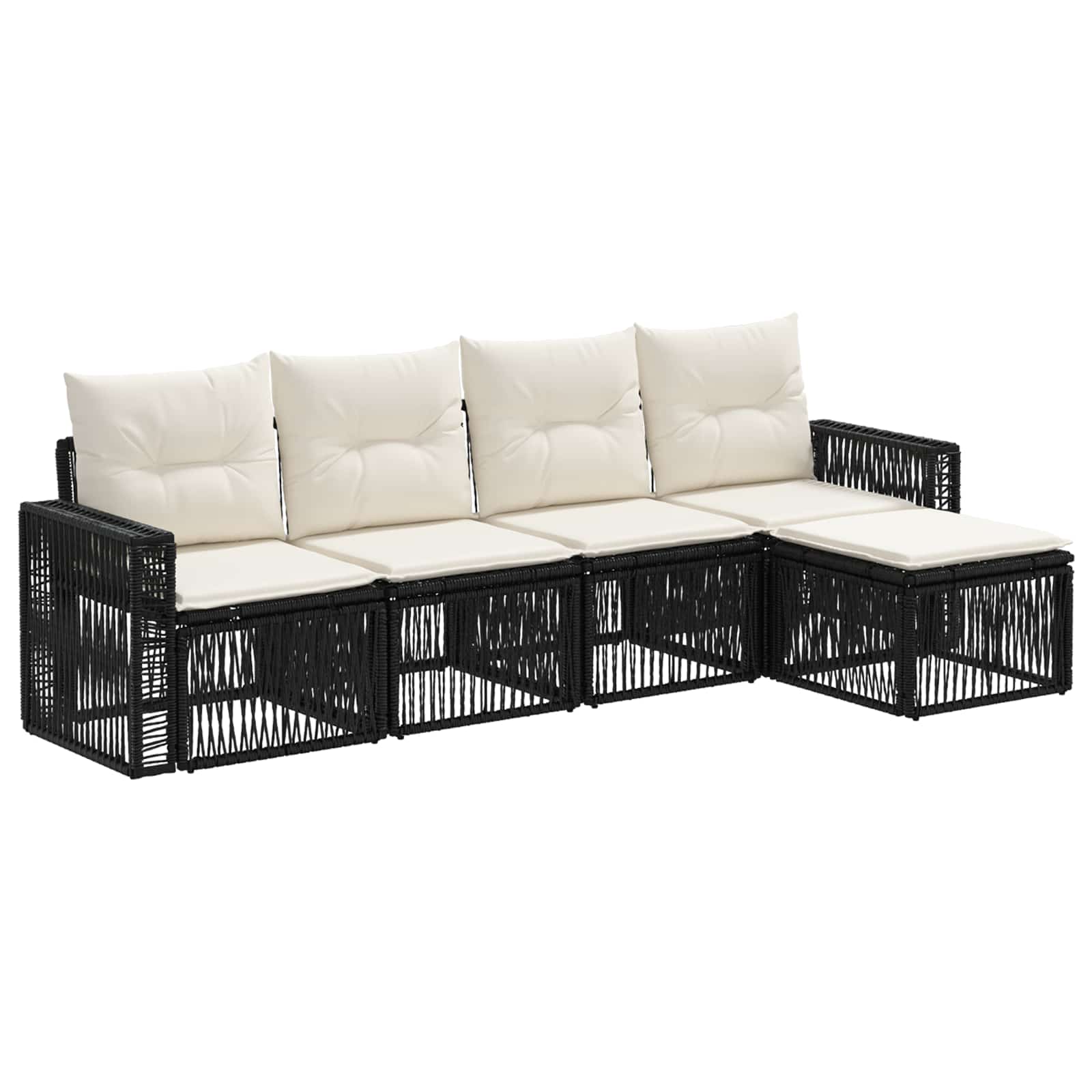 Gartensofa-set 5 pcs Schwarz und Cremeweiß Poly-Rattan
