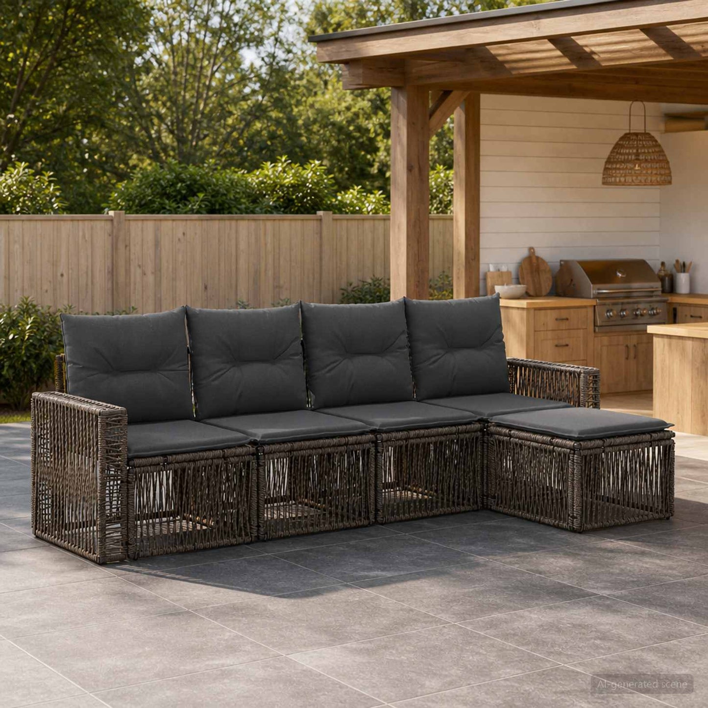 Gartensofa-set 5 stk. Grau und Dunkelgrau Poly-Rattan