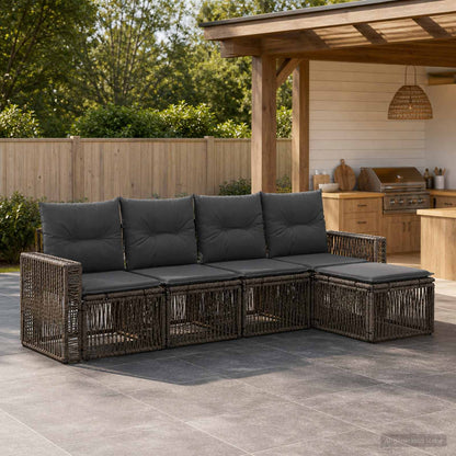 Gartensofa-set 5 stk. Grau und Dunkelgrau Poly-Rattan