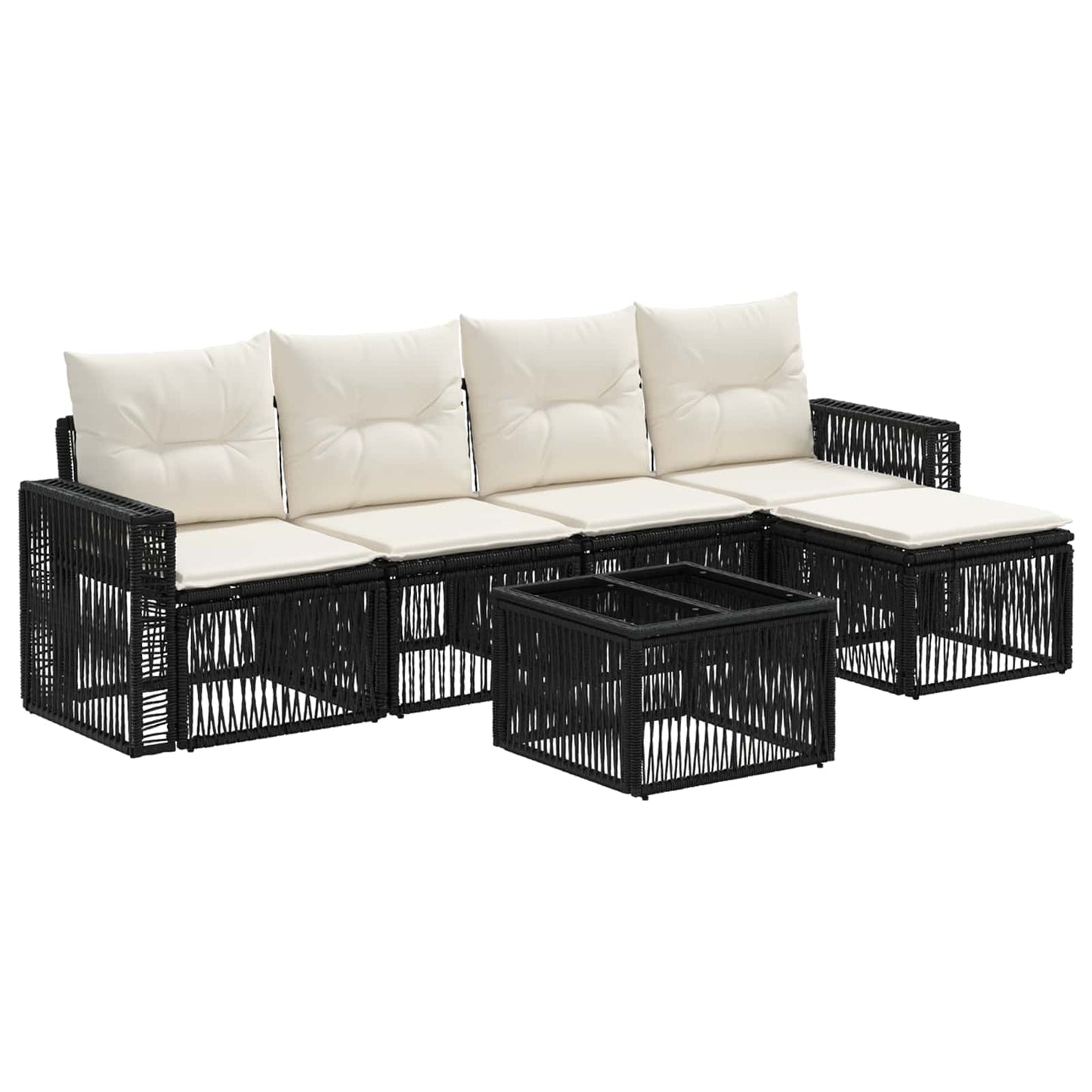 Gartensofa-set 6 stk. Schwarz und Cremeweiß Poly-Rattan