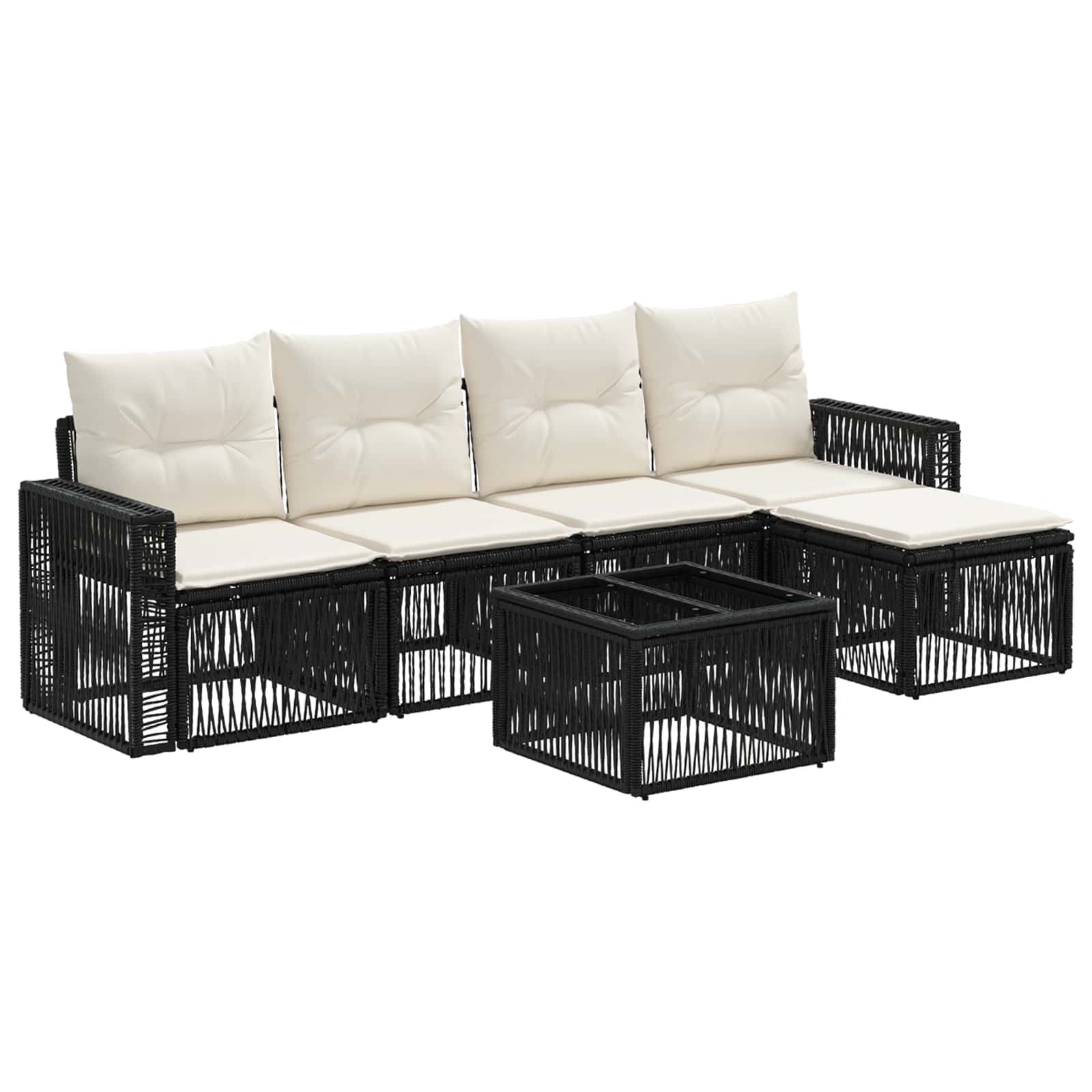 Gartensofa-set 6 stk. Schwarz und Cremeweiß Poly-Rattan