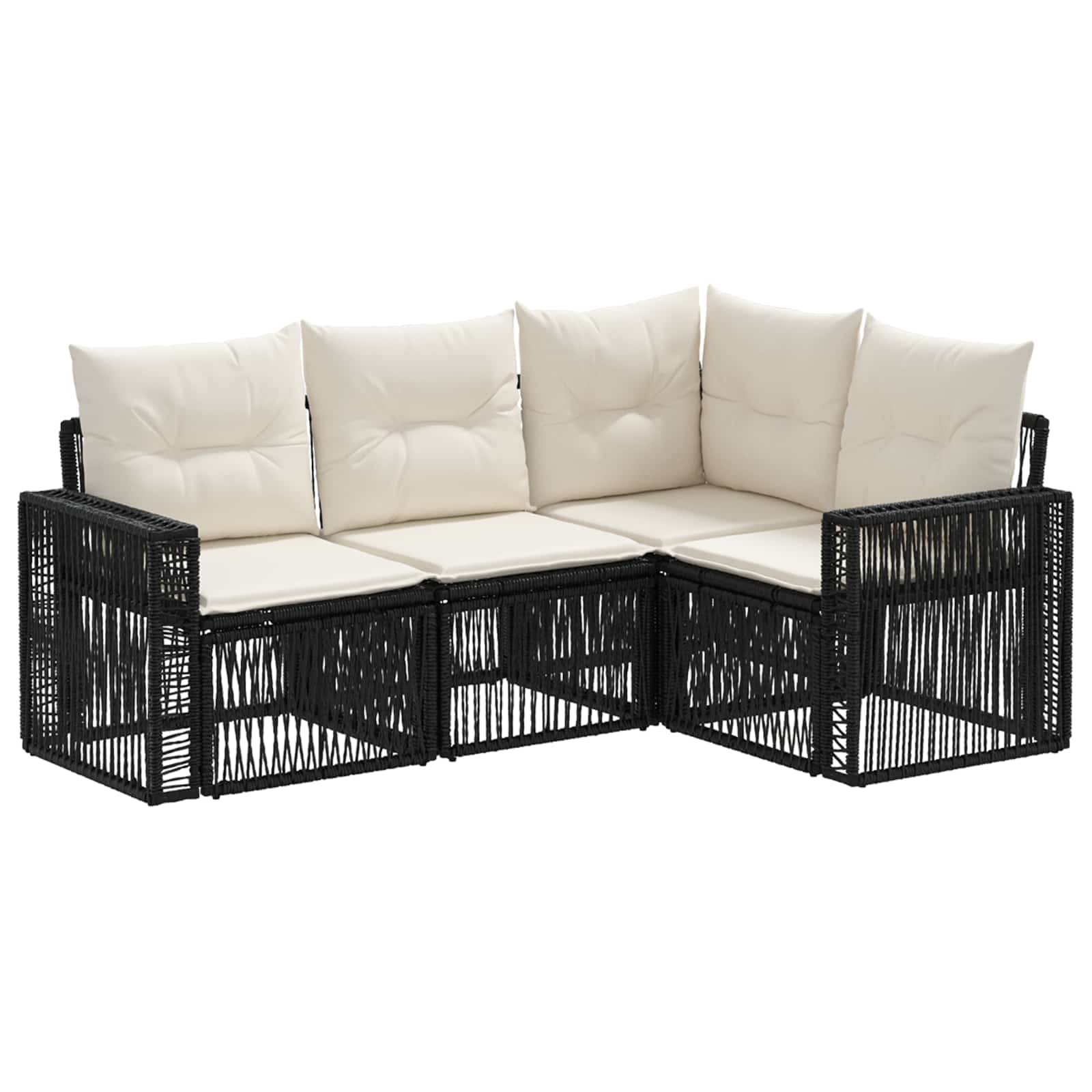 Gartensofa-set 4 stk. Schwarz und Cremeweiß Poly-Rattan