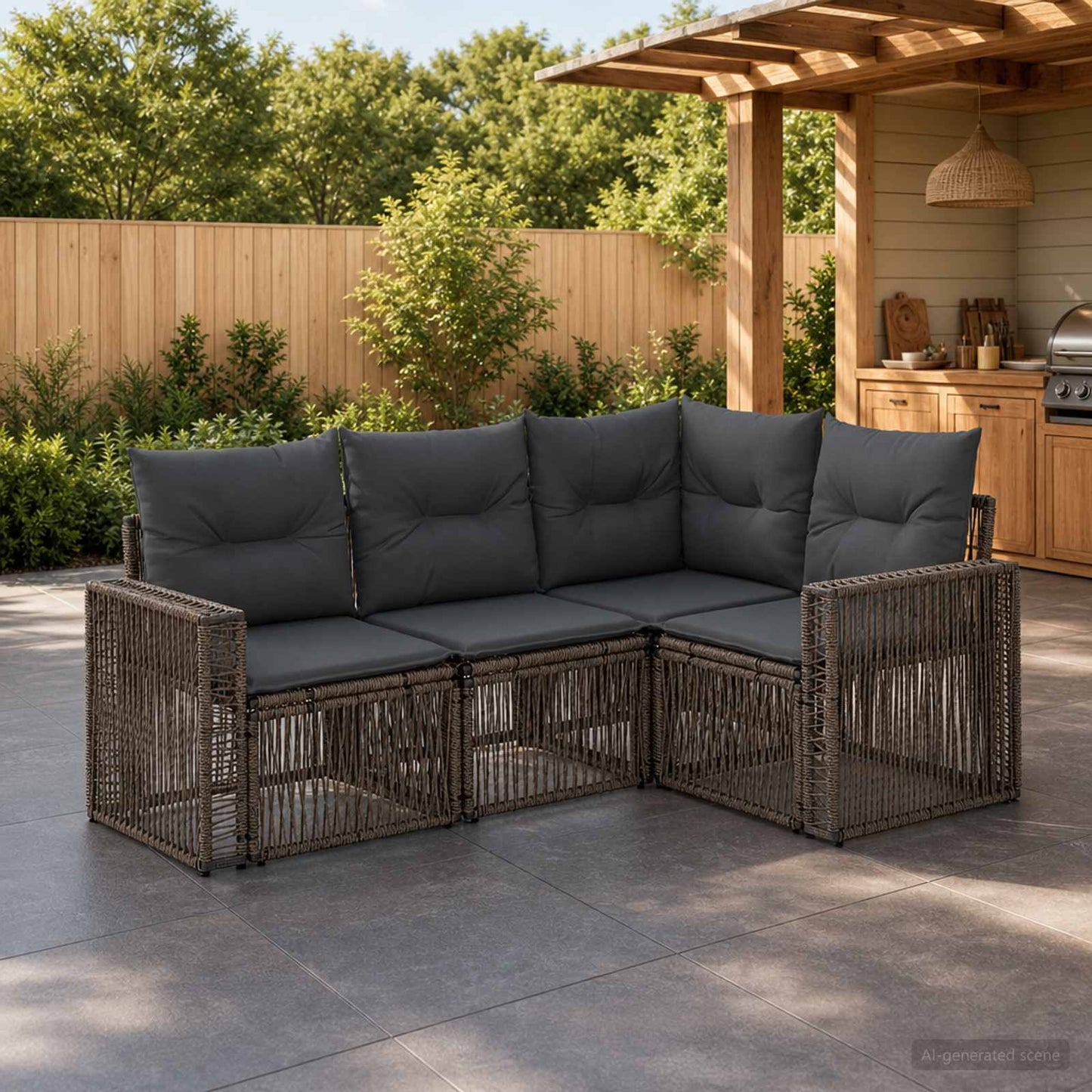 Gartensofa-set 4 pcs Grau und Dunkelgrau Poly-Rattan
