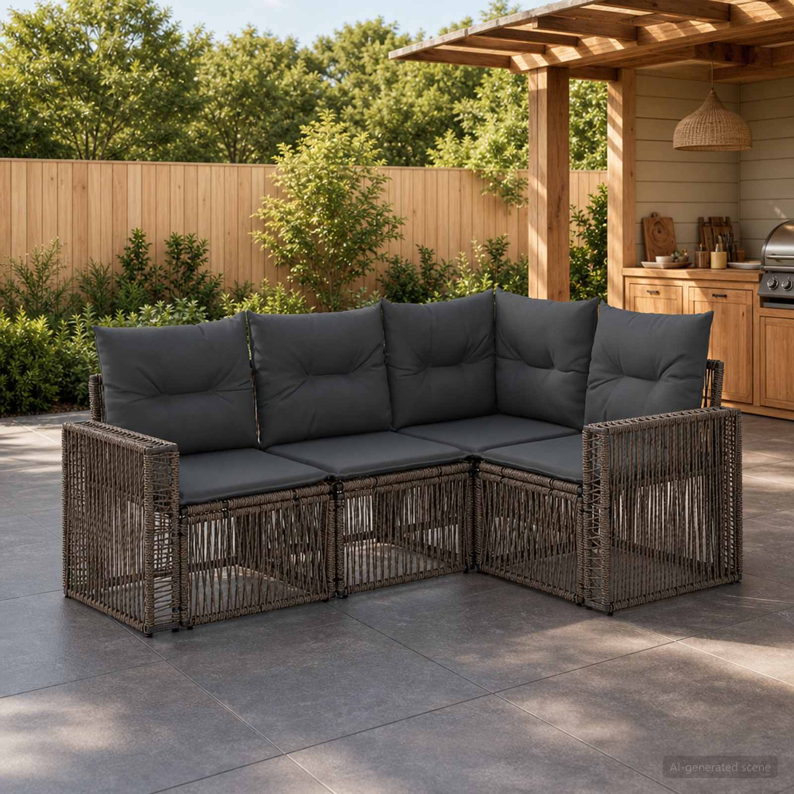 Gartensofa-set 4 pcs Grau und Dunkelgrau Poly-Rattan