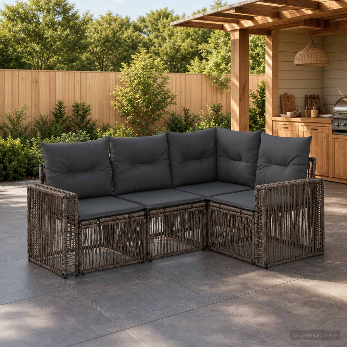 Gartensofa-set 4 stk. 4-Sitzer Grau und Dunkelgrau Poly-Rattan