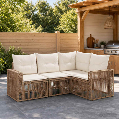 Gartensofa-set 4 stk. 4-Sitzer Beige und Cremeweiß Poly-Rattan