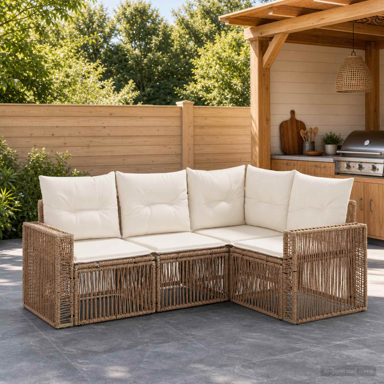 Gartensofa-set 4 stk. Beige und Cremeweiß Poly-Rattan