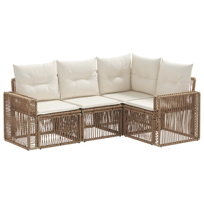 Gartensofa-set 4 stk. 4-Sitzer Beige und Cremeweiß Poly-Rattan