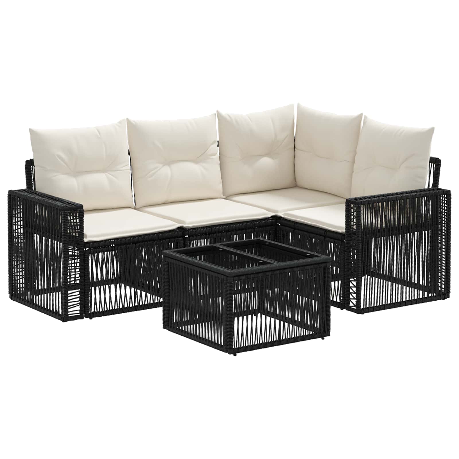 Gartensofa-set 5 stk. Schwarz und Cremeweiß Poly-Rattan