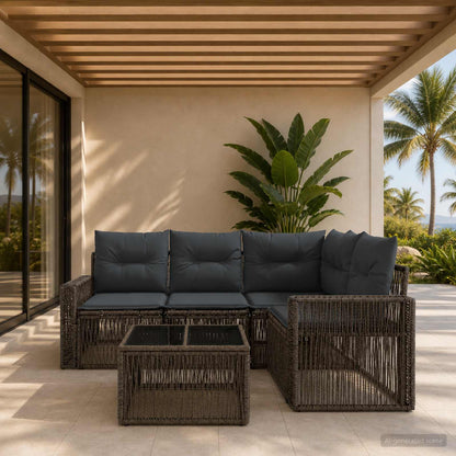 Gartensofa-set 5 stk. 4-Sitzer Grau und Dunkelgrau Poly-Rattan