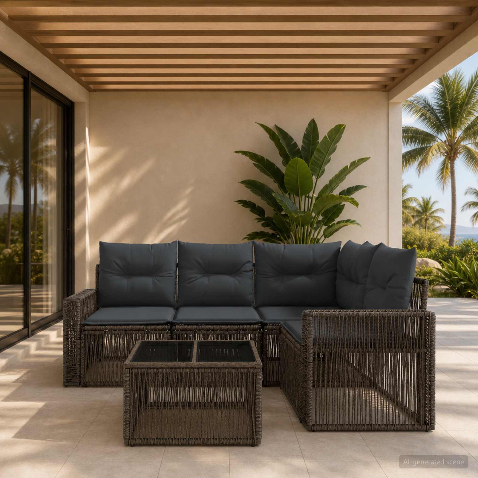 Gartensofa-set 5 stk. Grau und Dunkelgrau Poly-Rattan