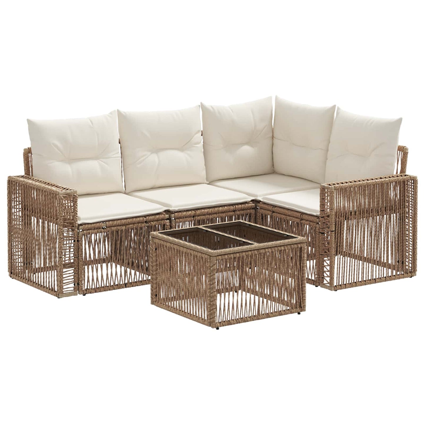 Gartensofa-set 5 pcs Beige und Cremeweiß Poly-Rattan