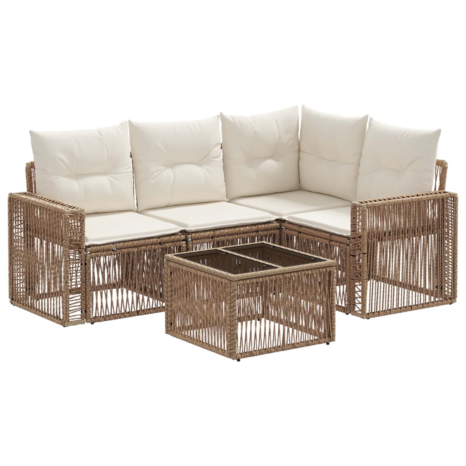 Gartensofa-set 5 pcs Beige und Cremeweiß Poly-Rattan