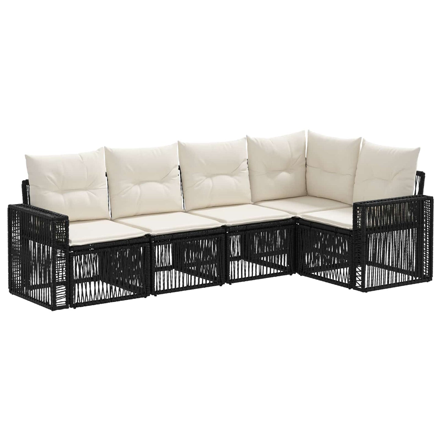 Gartensofa-set 5 stk. Schwarz und Cremeweiß Poly-Rattan