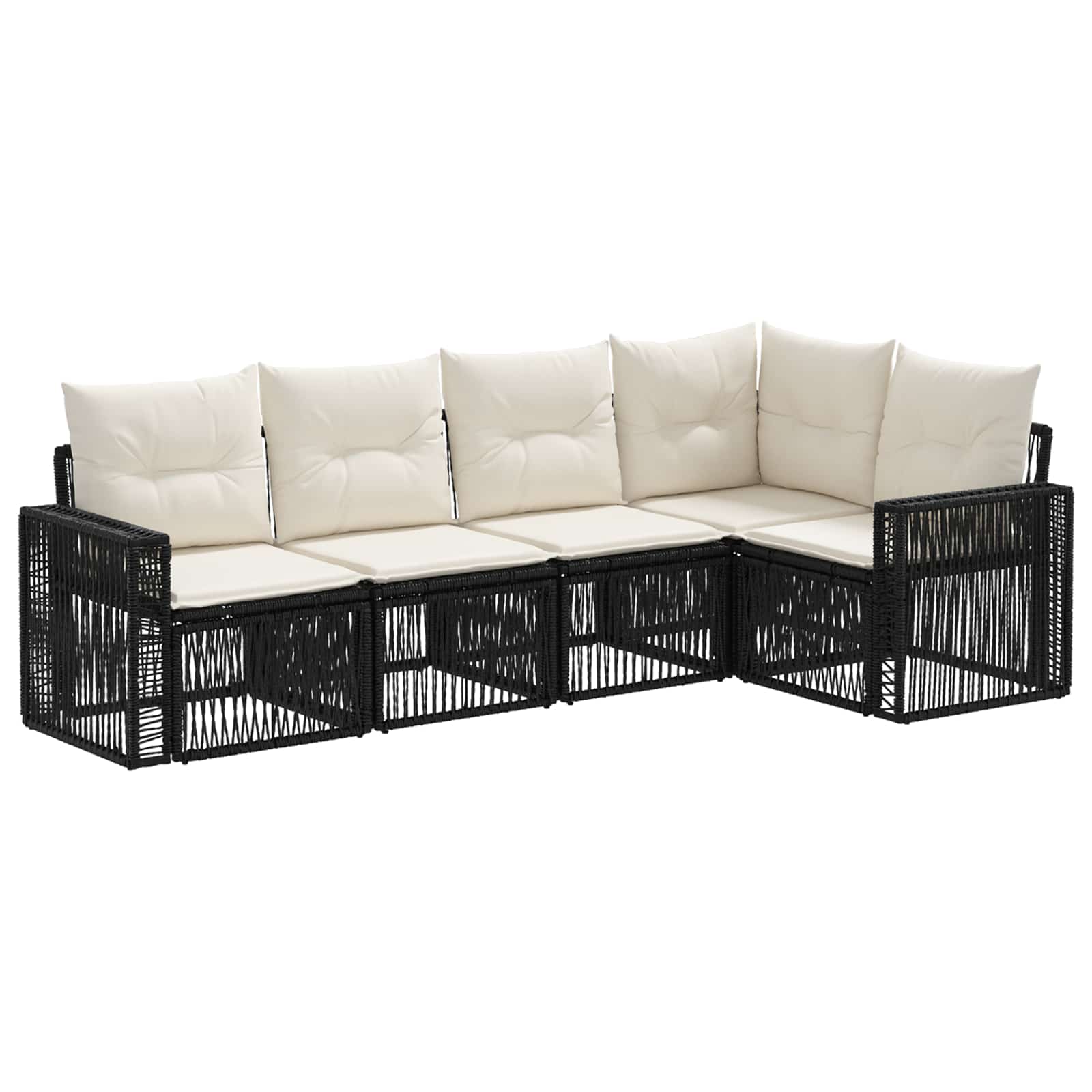 Gartensofa-set 5 stk. Schwarz und Cremeweiß Poly-Rattan