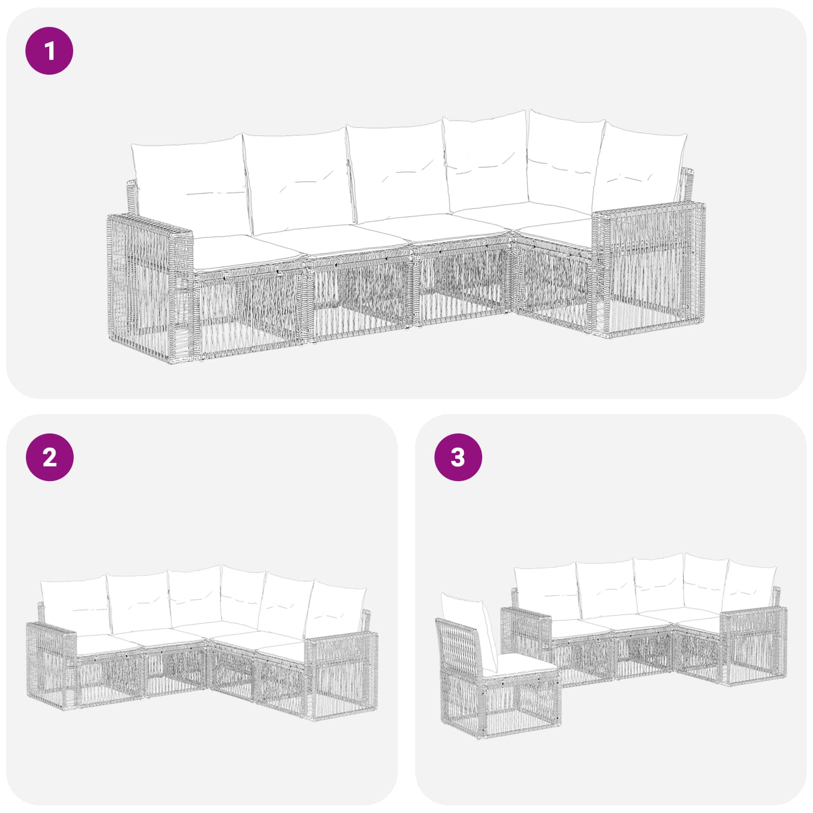 Gartensofa-set 5 stk. Schwarz und Cremeweiß Poly-Rattan