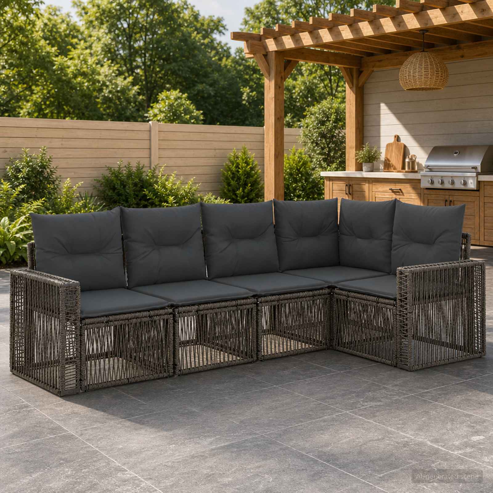 Gartensofa-set 5 stk. Grau und Dunkelgrau Poly-Rattan