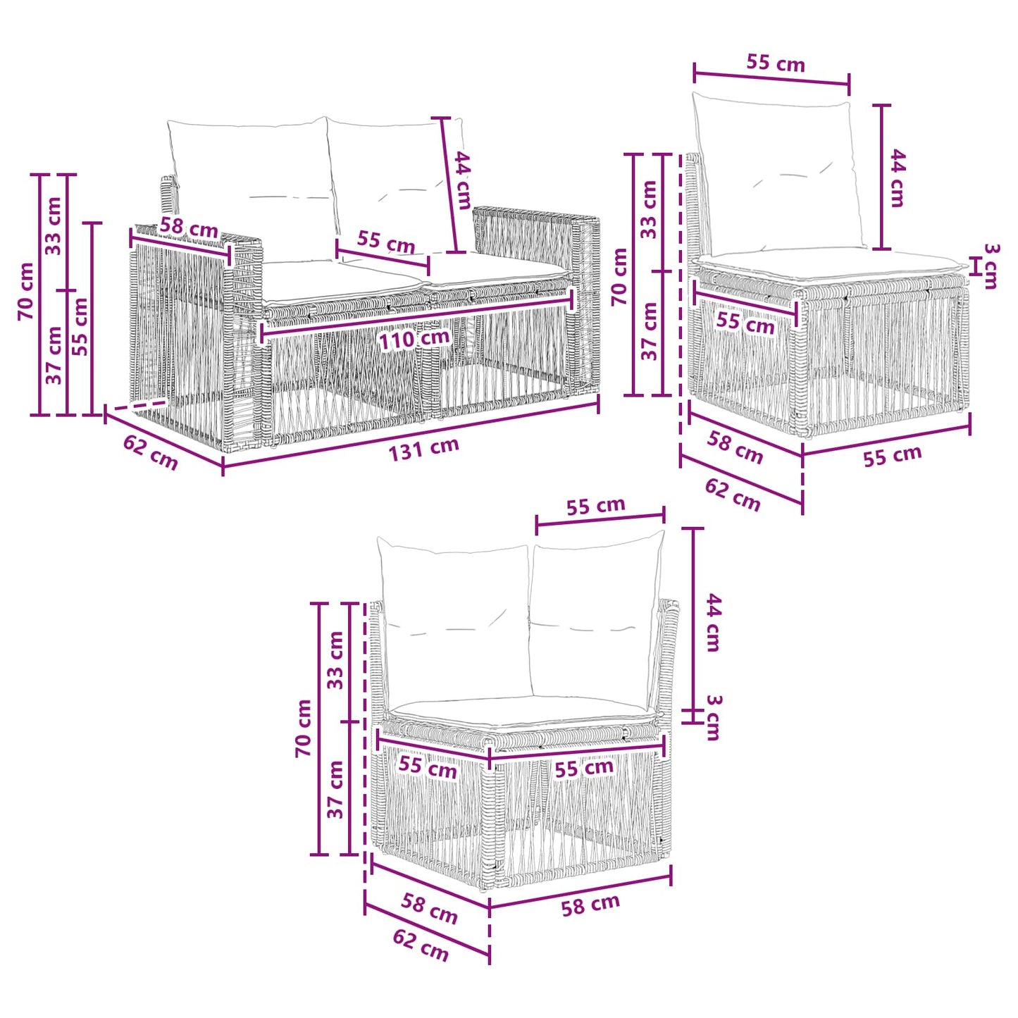 Gartensofa-set 5 stk. Grau und Dunkelgrau Poly-Rattan