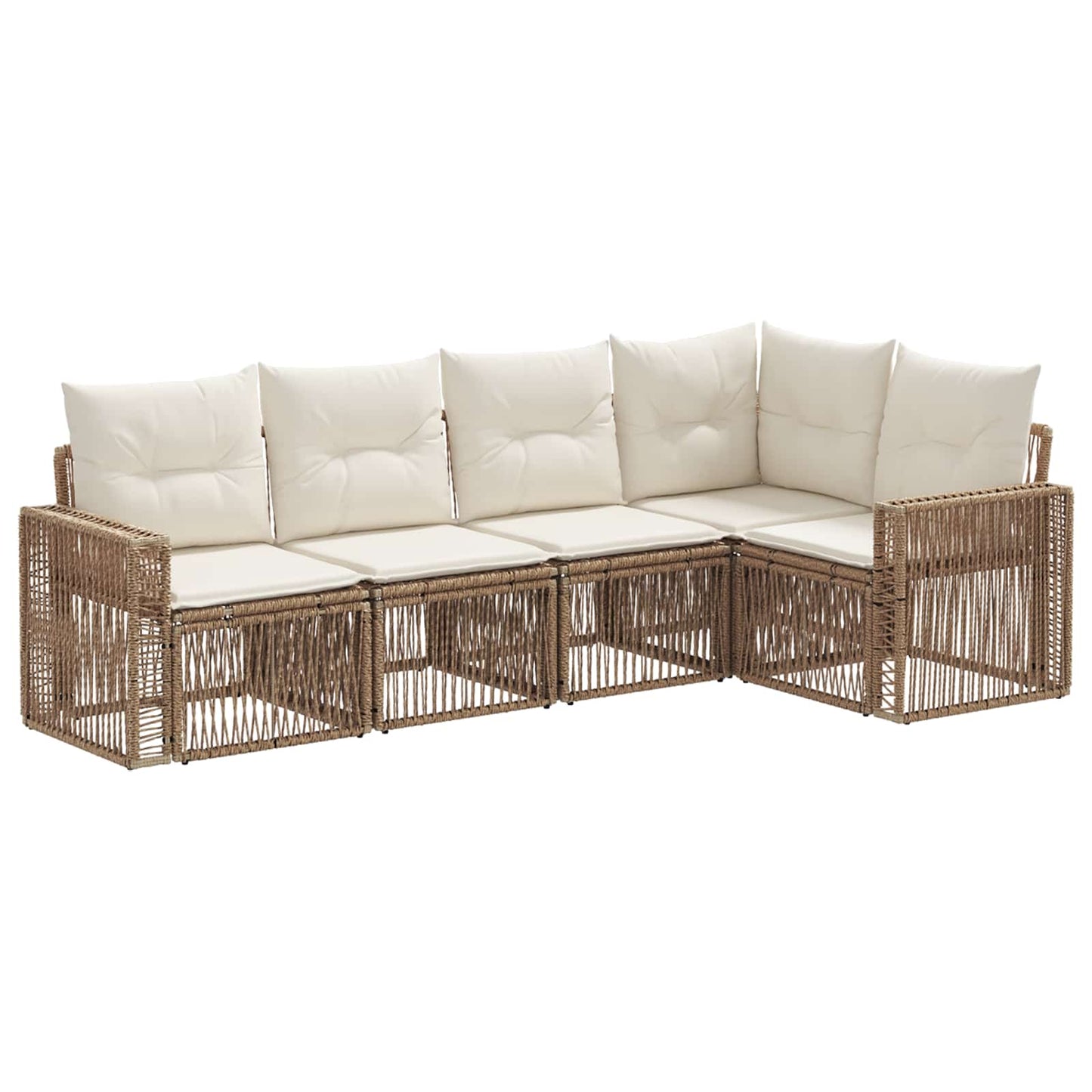 Gartensofa-set 5 pcs Beige und Cremeweiß Poly-Rattan