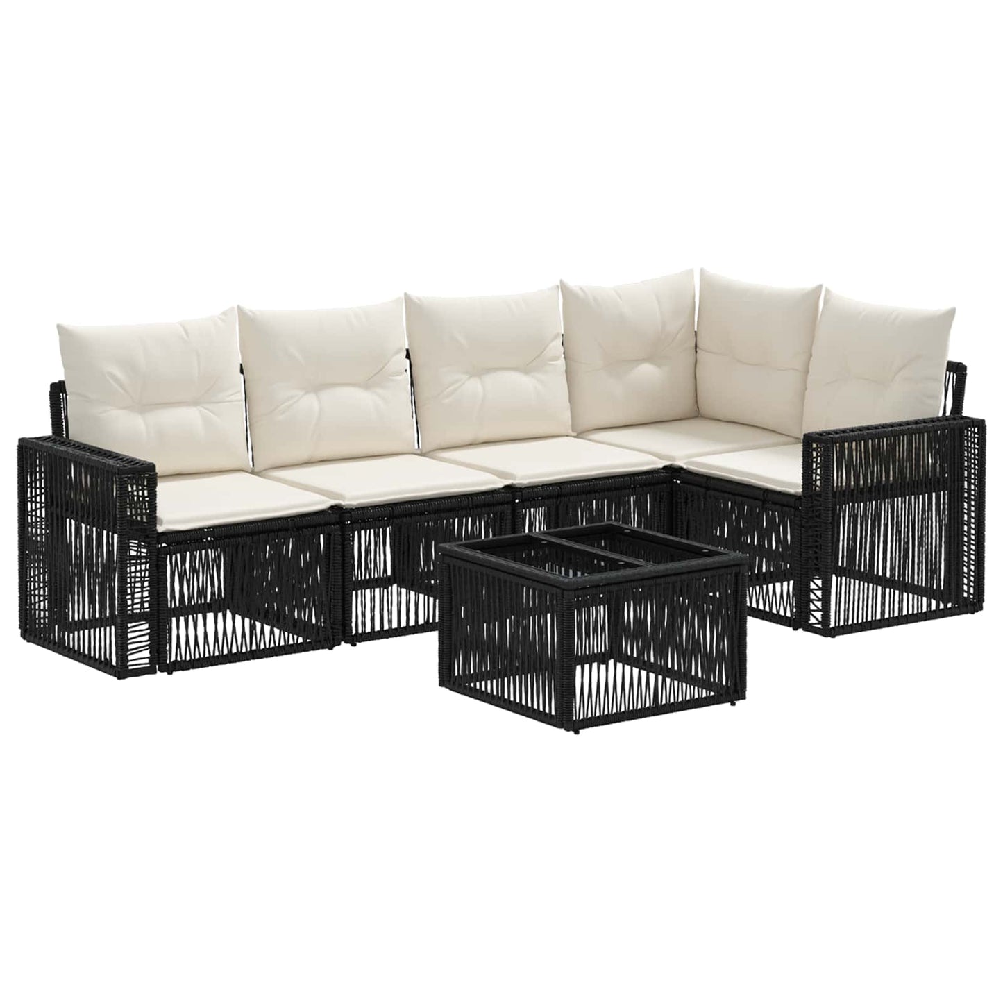 Gartensofa-set 6 stk. Schwarz und Cremeweiß Poly-Rattan