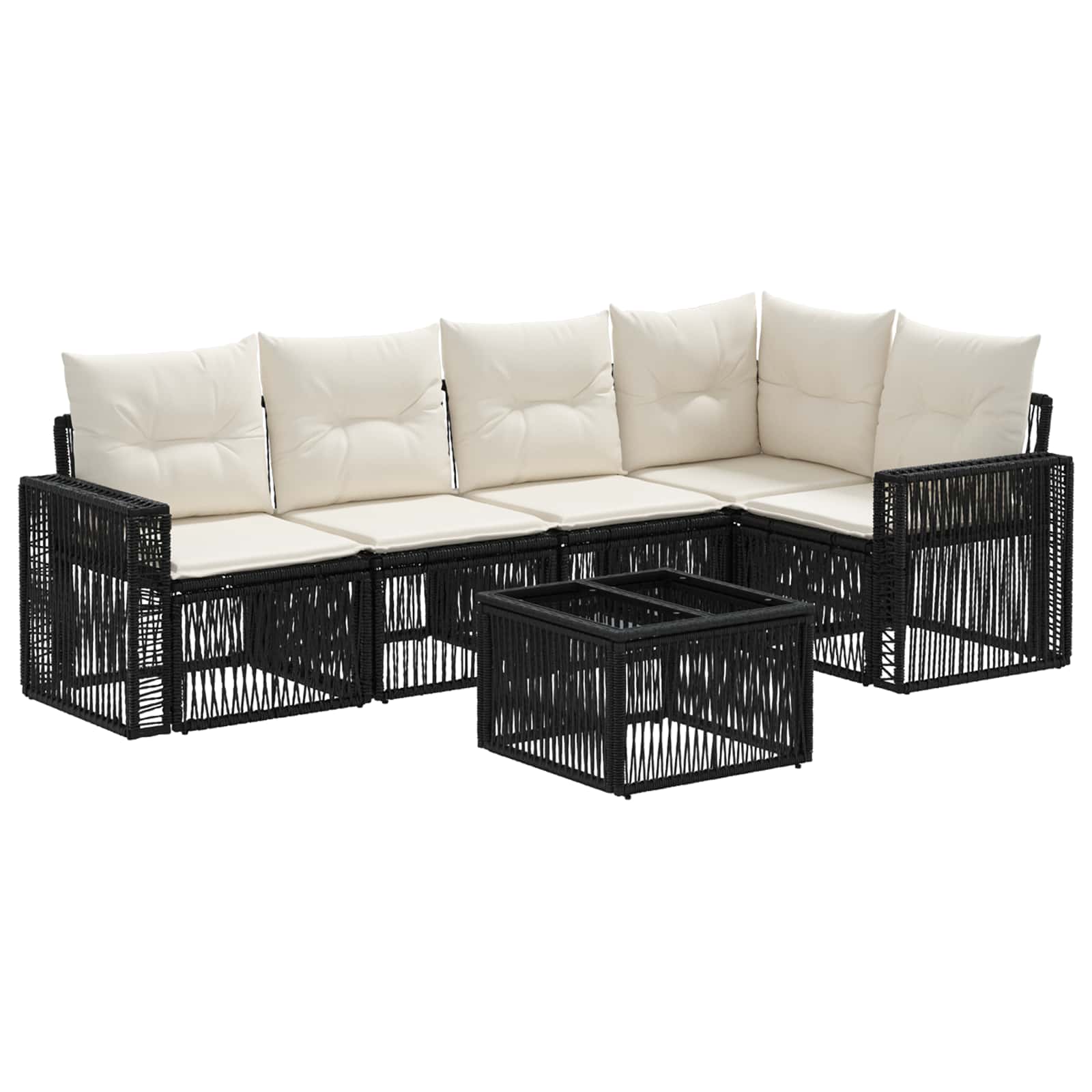 Gartensofa-set 6 stk. Schwarz und Cremeweiß Poly-Rattan