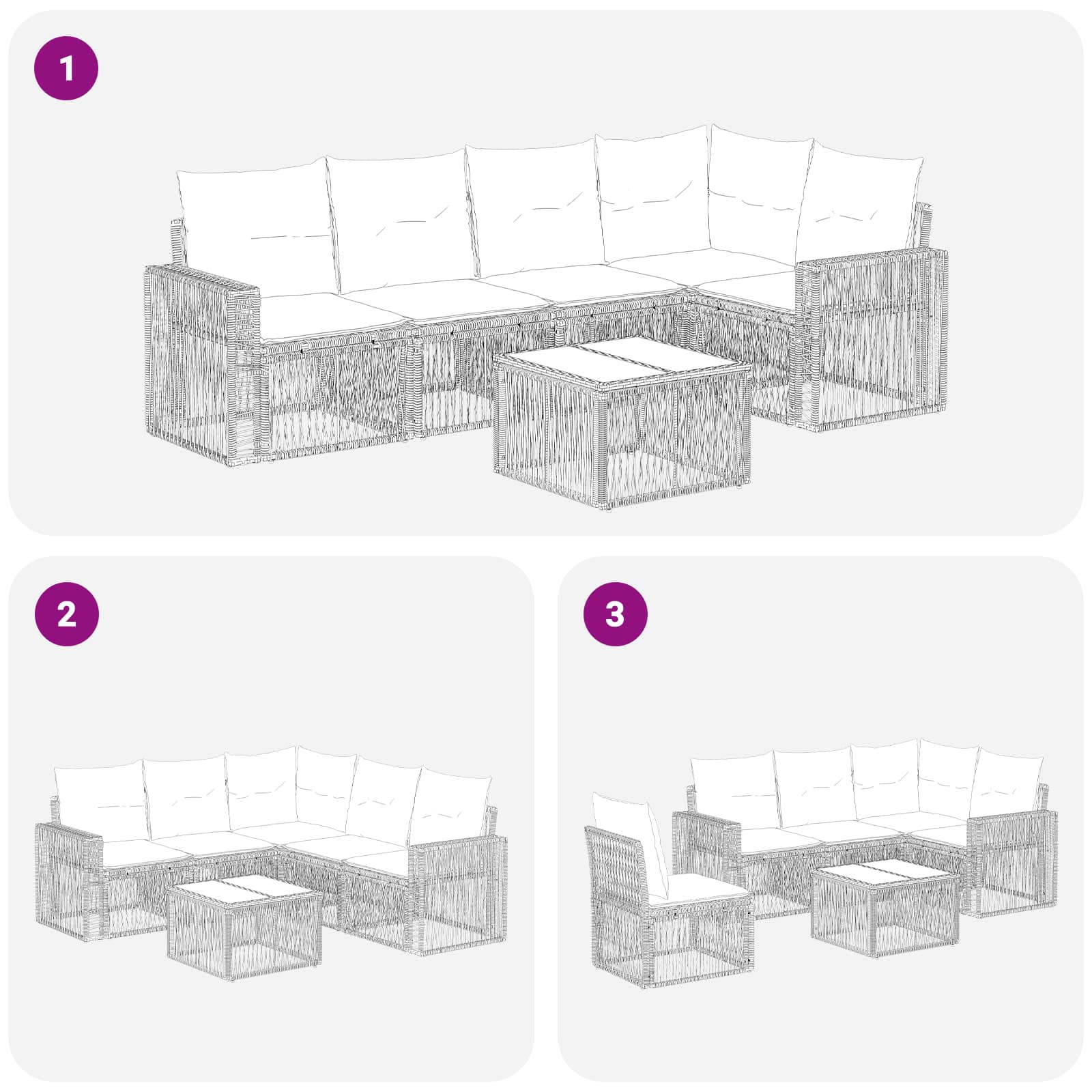 Gartensofa-set 6 stk. Schwarz und Cremeweiß Poly-Rattan