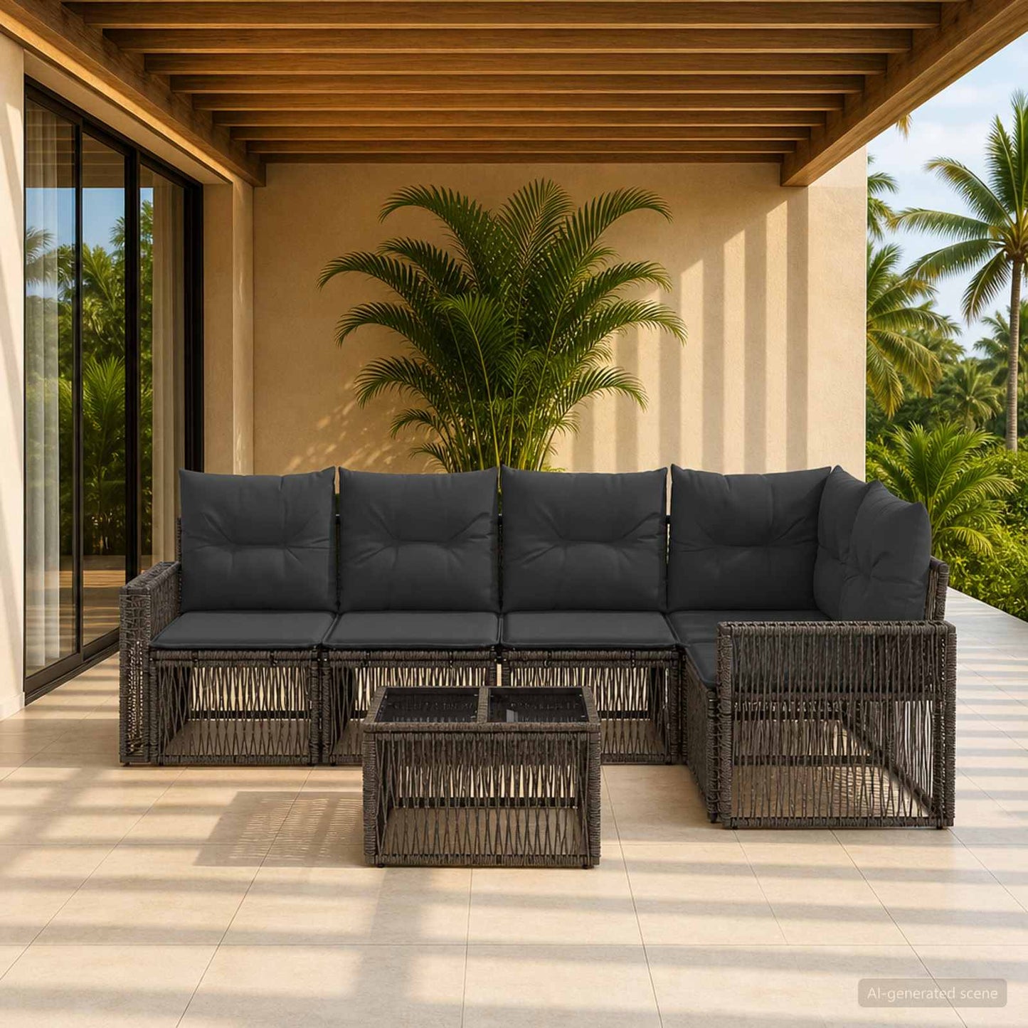 Gartensofa-set 6 stk. Grau und Dunkelgrau Poly-Rattan
